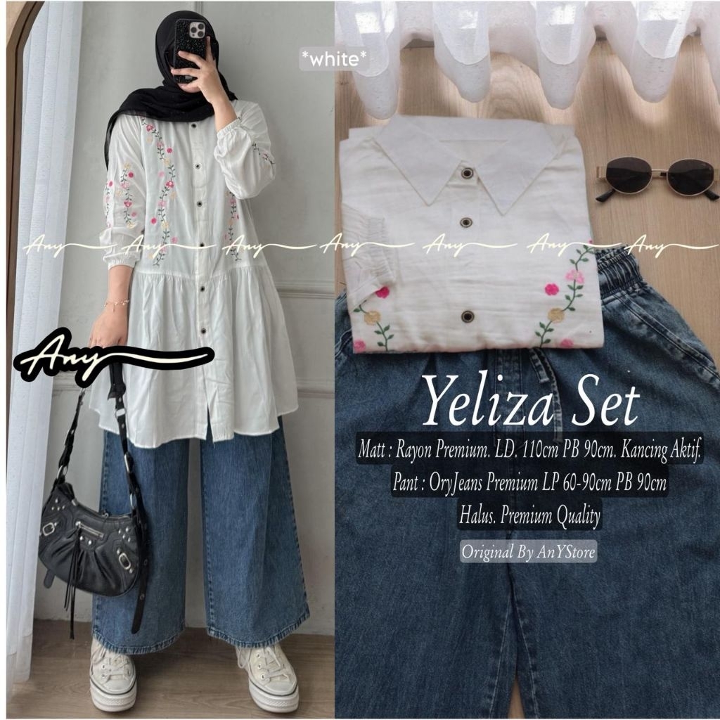 yeliza set ori by AnY setelan atasan&celana kulot jeans