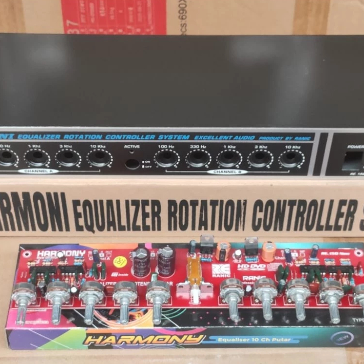 Kit Dan Box Equalizer 10 Channel Stereo Potensio Putar Harmoni Baru