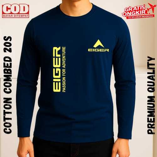 Baju Kaos Lengan Panjang  (PROMO COD) Kaos Distro Lengan Panjang Pria Wanita Eiger kirka Logo Gold -
