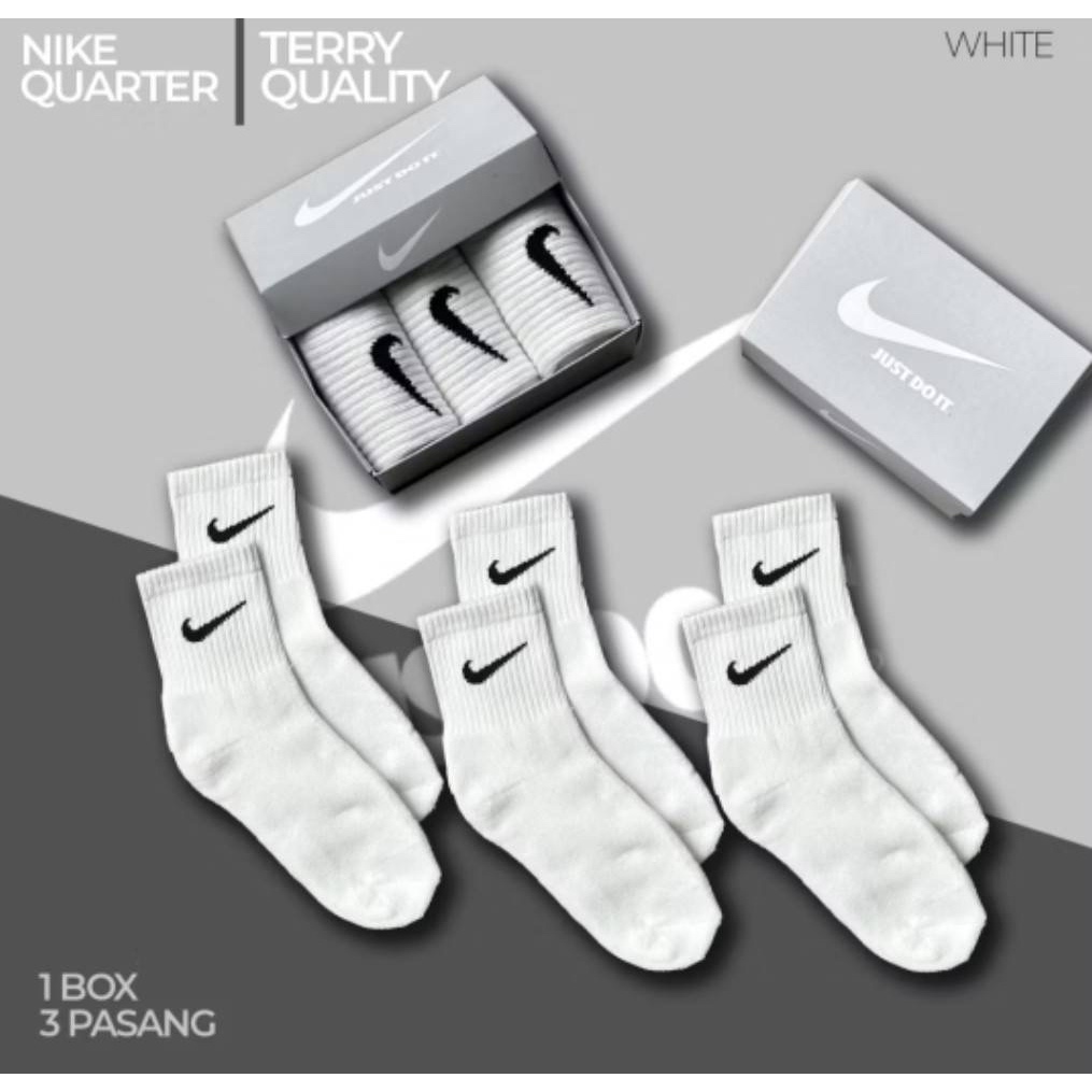 KAOS KAKI NIKE QUARTER TERRY QUALITY 3 PASANG ORIGINAL BLACK WHITE GREY / KAOS KAKI PRIA WANITA BEST