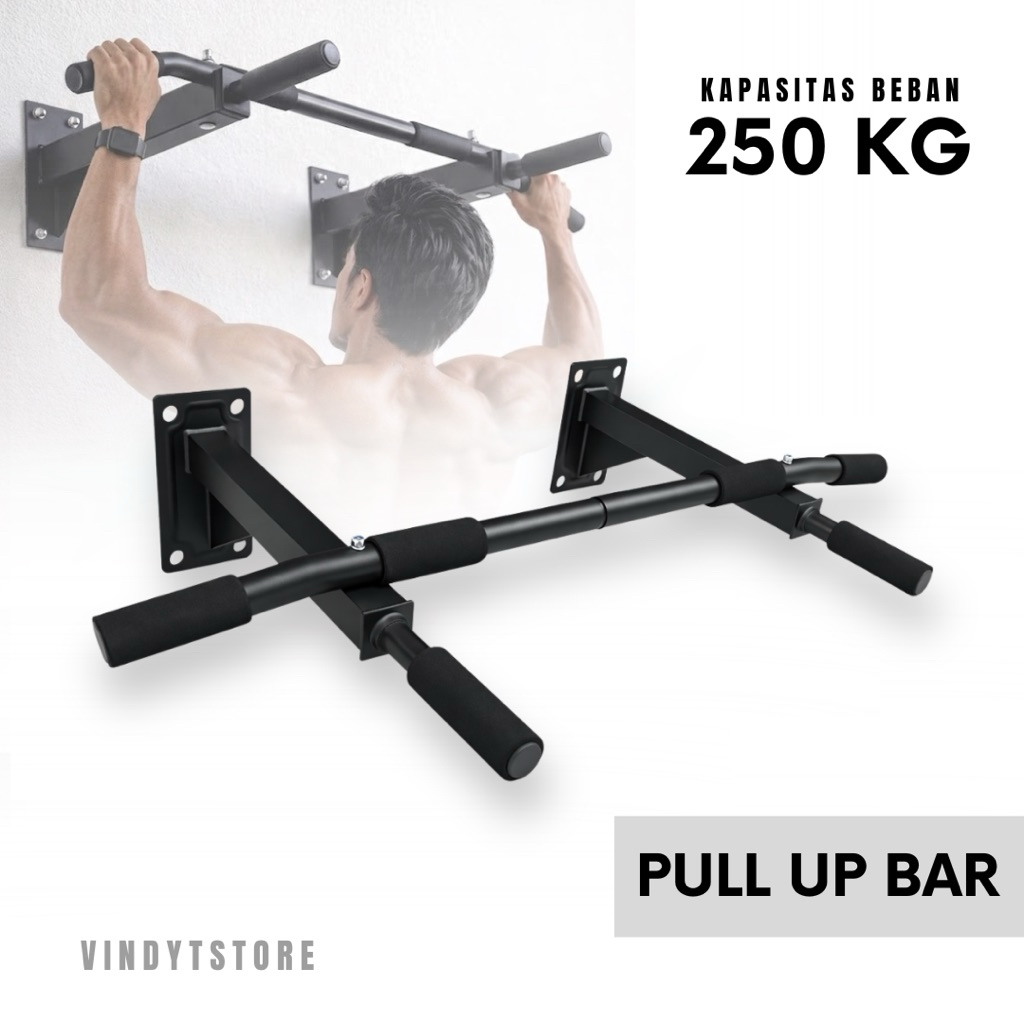 Pull Up Bar Dinding Alat Fitness Rumahan Chin Up Bar Tembok Besi Kuat Beban 250kg Free Dynabolt