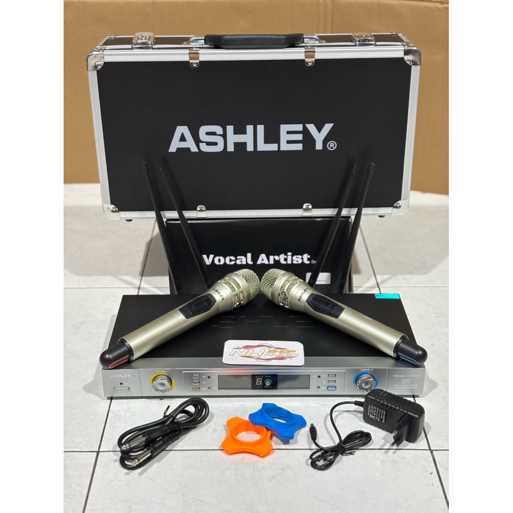 Mic Wireless Ashley Vocal Artist Vokal Artis Original 2 Mic Genggam Handheld Anti Feedback Function 