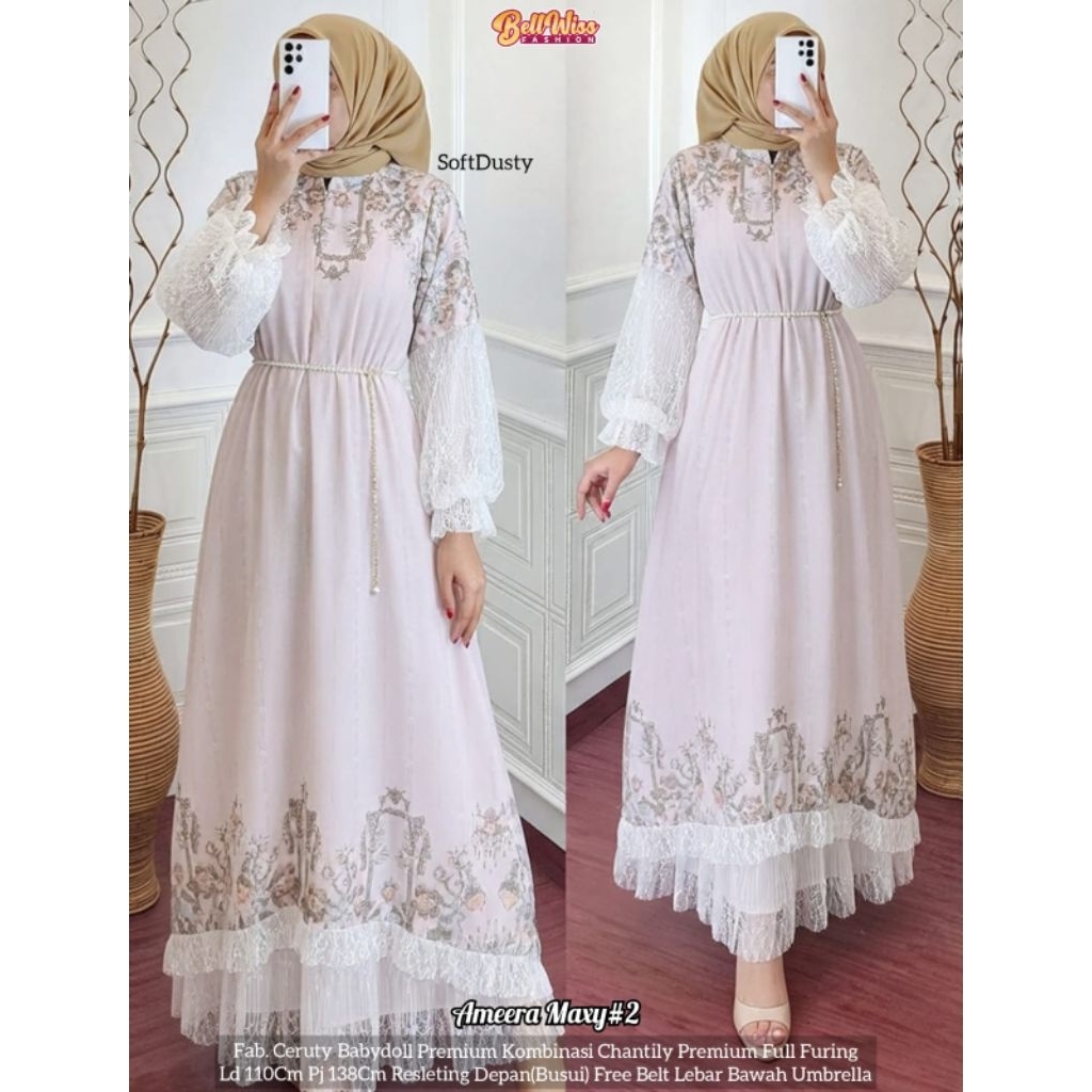 Shadia Dress 3 Wanita | Dress Muslimah Pesta Premium Inner Jersey + Outer Tile Bordir Brukat Chantil
