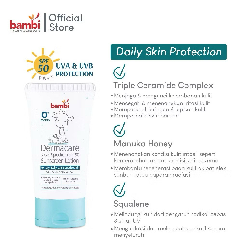Bambi Dermacare Sunscreen Lotion SPF50+ - sunscreen bayi