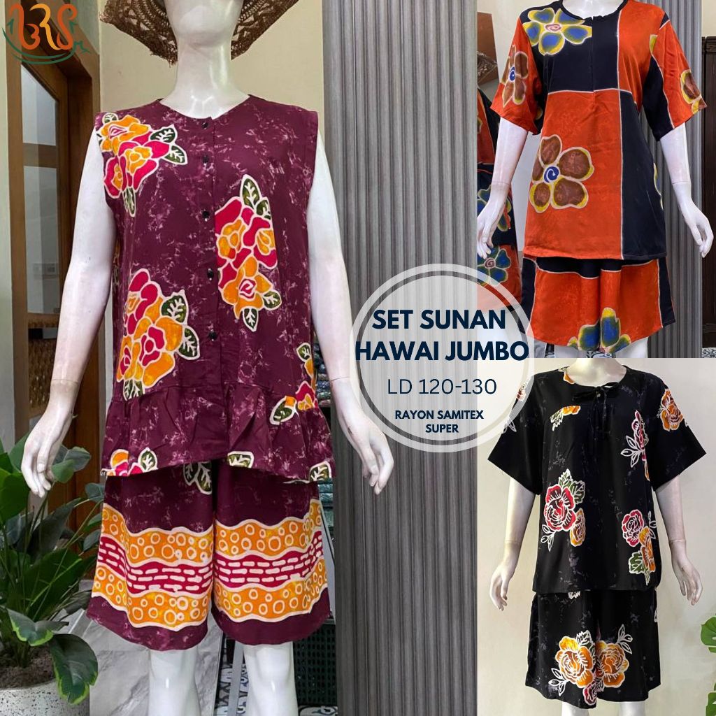 BRS - Setelan Pendek LD 120-130 Jumbo Batik Cap Motif Sunan Rayon Premium Pekalongan, Adem, Kekinian