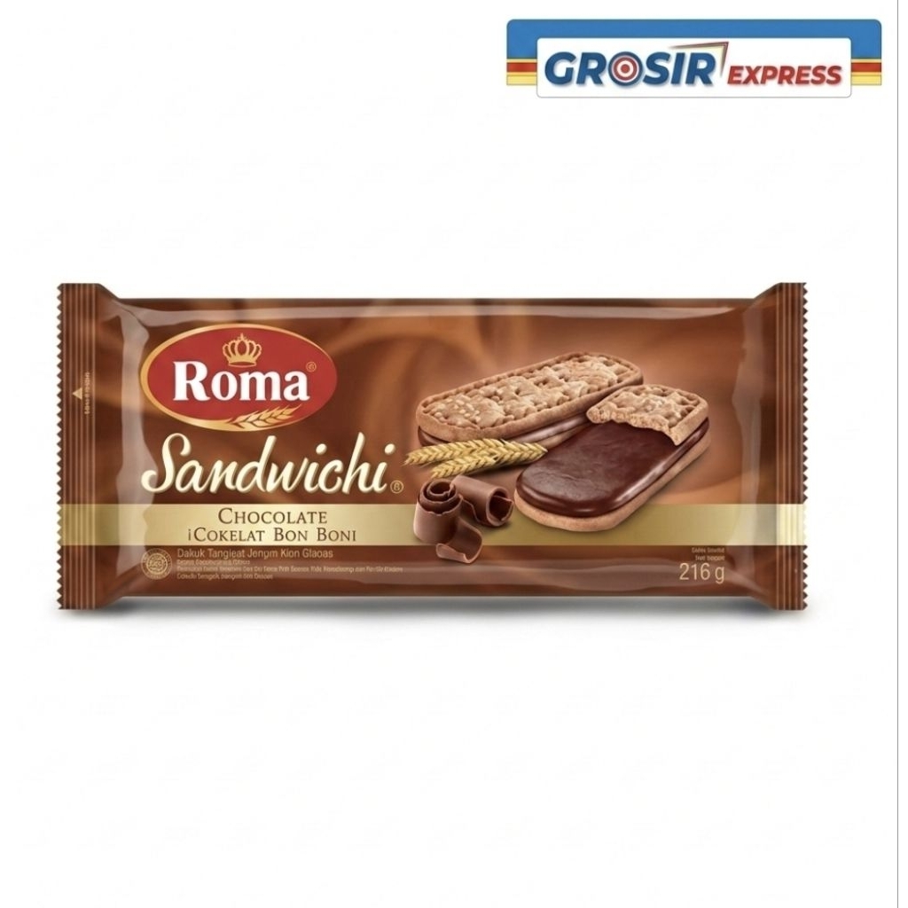 Biskuit Roma Sandwich Chocolate 175g - [Grosir/Dus] Camilan Coklat Keluarga & Warung