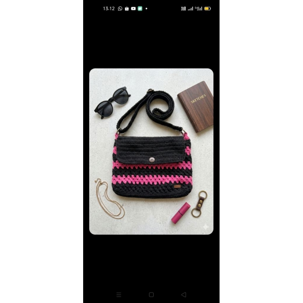 tas rajut selempang motif