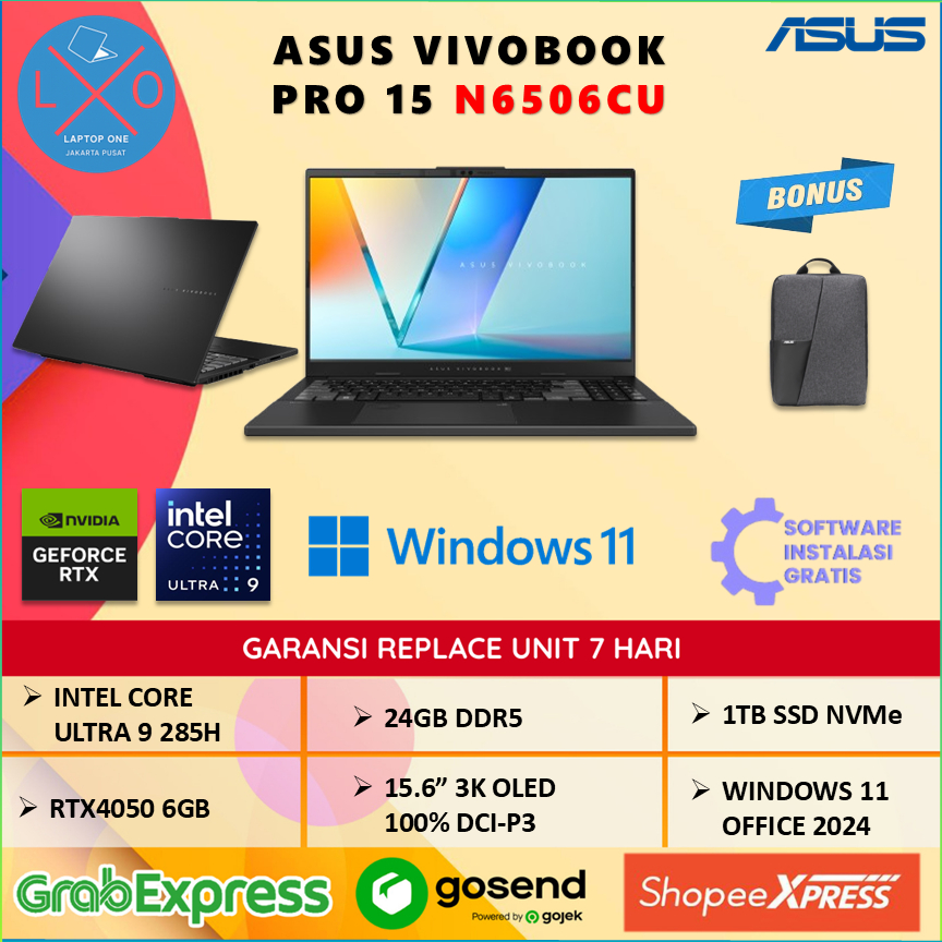 Asus Vivobook Pro OLED N6506CU RTX4050 6GB Ultra 9 285H 24GB 1TB 15.6" 3K 120Hz Windows 11 Home + OH