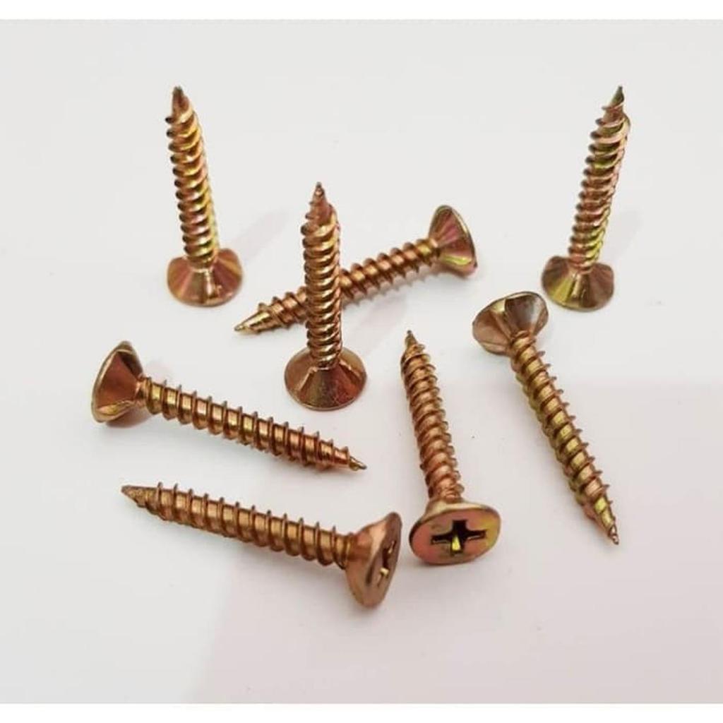Sekrup GRC Kuning 6 x 1 & 6 x 3/4 1000pcs Baja Karbon Tahan Karat Untuk Kayu Dinding Kering