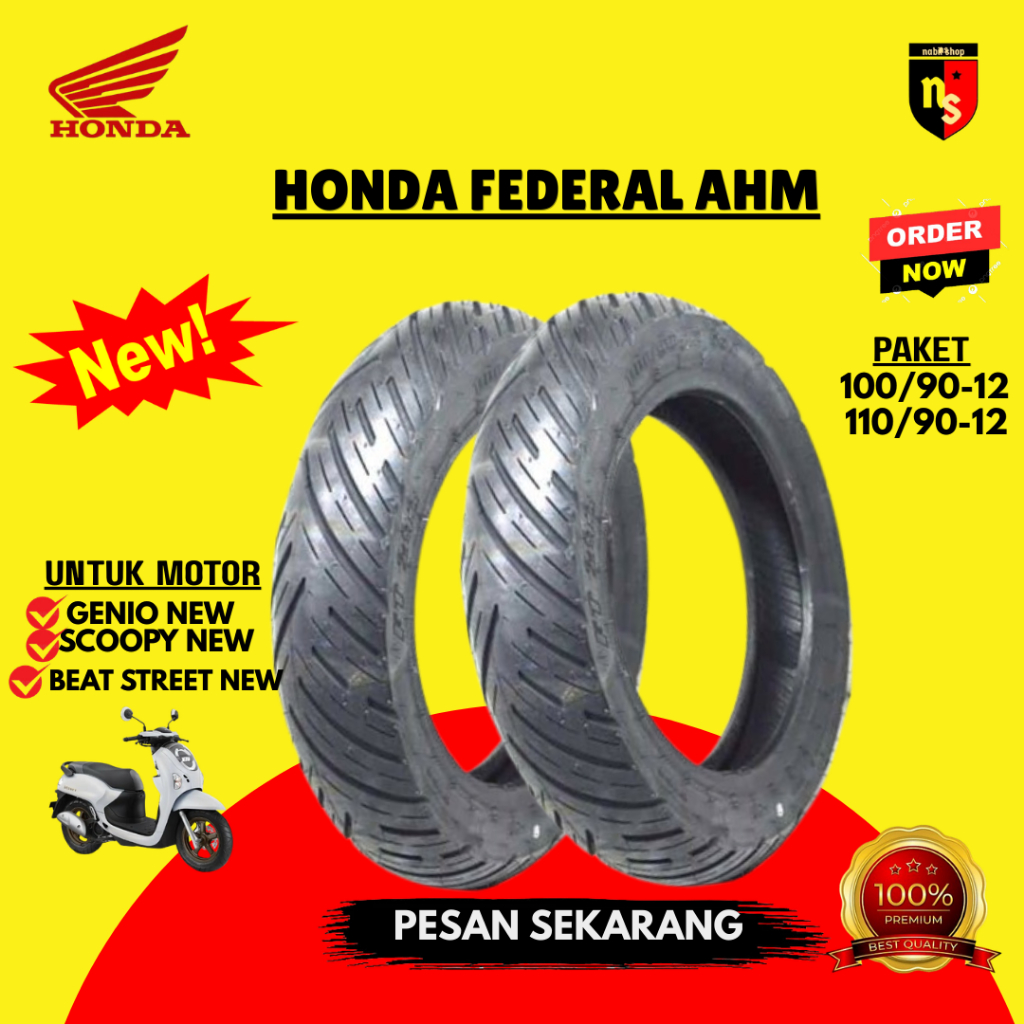 Promo Sepasang Ban Ahm K93 Tubeless Ring 12 / Ban Ahm Tubles K93 Ring 12 ( 100/90-12 & 110/90-12 )