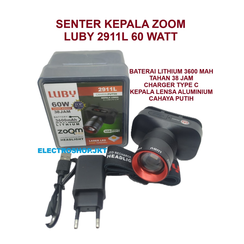LUBY SENTER KEPALA ZOOM 60W L2911 MERK LUBY , LAMPU LED 60 WATT , HEADLAMP LUBY