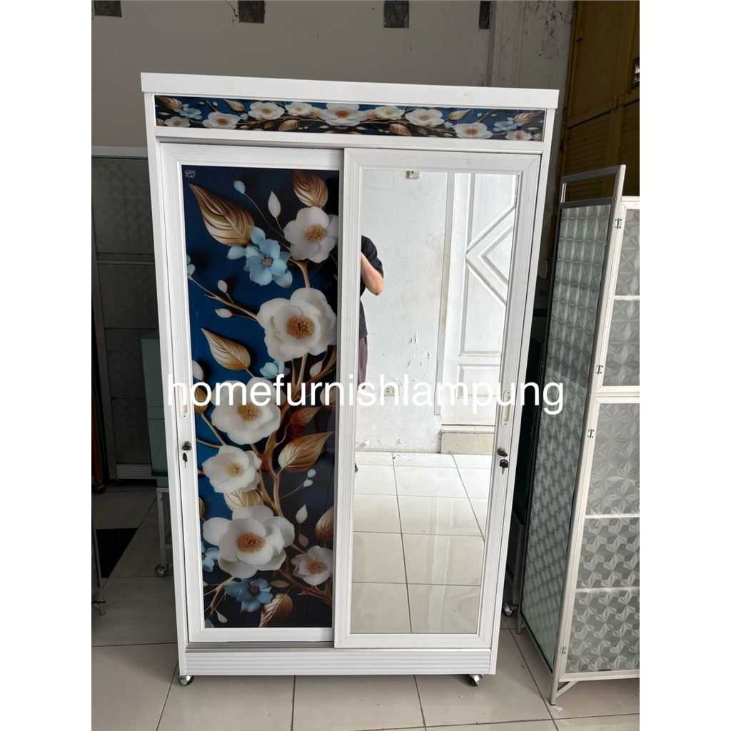 Lemari Aluminium 2 Pintu Sliding Full Kaca & Keramik | Ready Bandar Lampung | homefurnishlampung