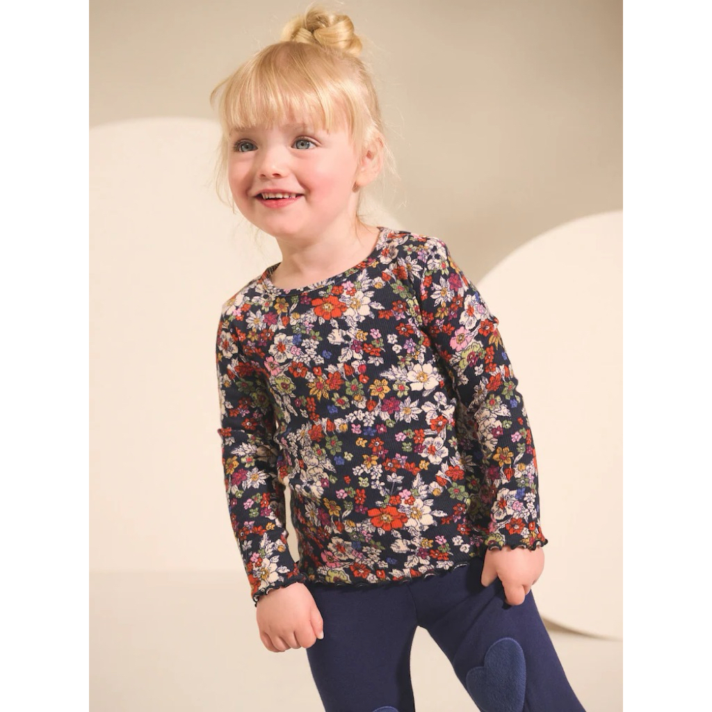 N*EXT Navy Floral Rib Long Sleeve T-Shirt 56y (130)