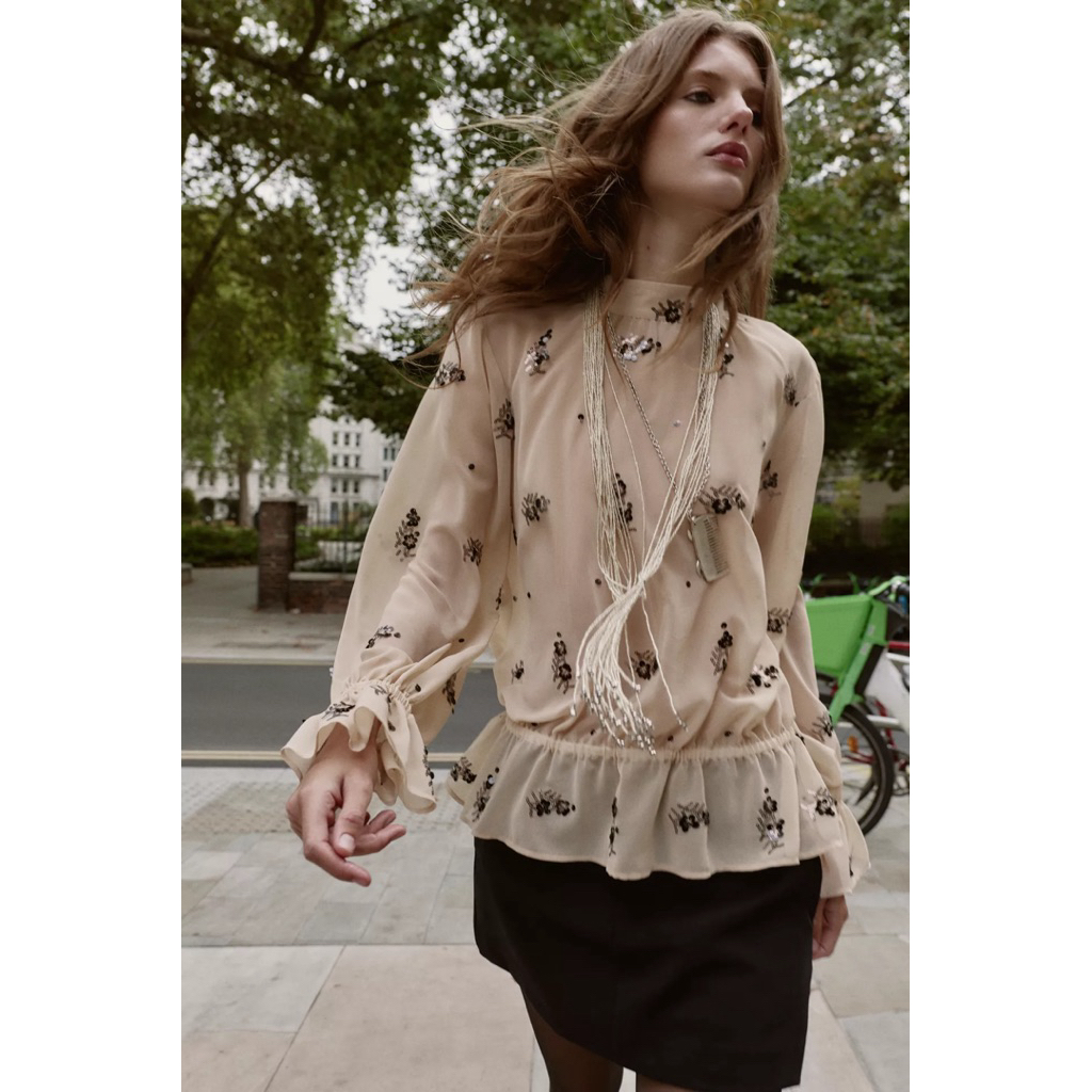 [ New ] ZARA - Semi Sheer Sequin Blouse Size M