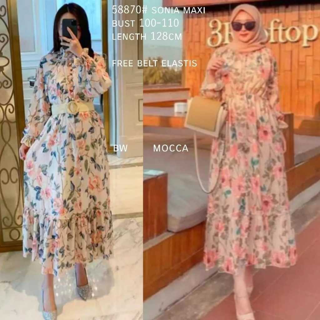 TRY - Dress Maxi Sonia Free Belt Elastis LD 100-110CM P 128CM bhn ICE SILK Crepe