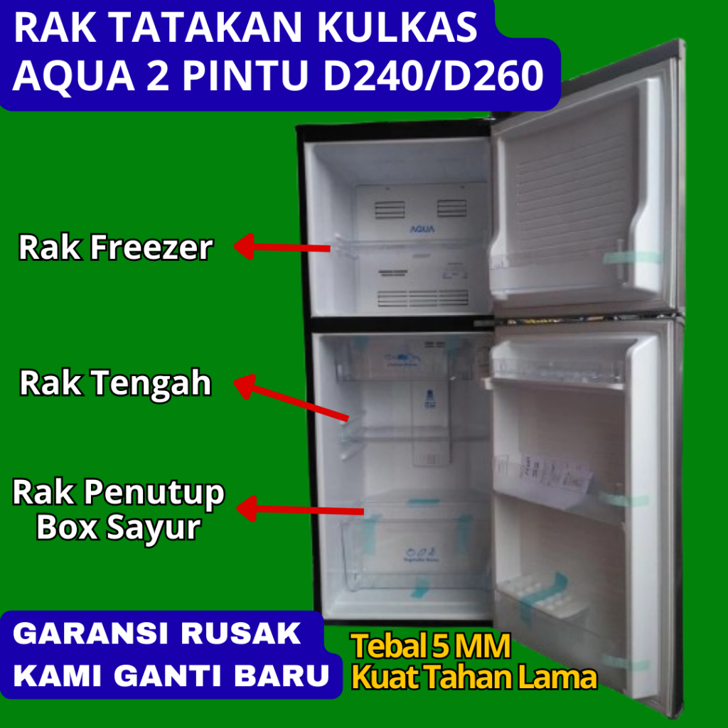 Rak Akrilik Kulkas AQUA 2 Pintu D240 / D260 - Tatakan Rak Kulkas aqua 2 Pintu Tebal 5 mm Awet Tahan 