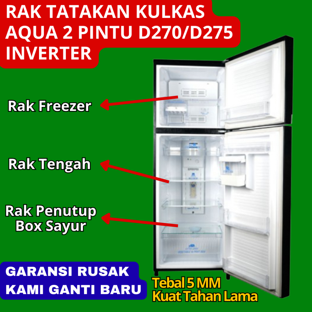 Rak Akrilik Kulkas Aqua 2 Pintu D270/D275 Tebal 5 mm - Tatakan Kulkas Aqua 2 Pintu Type Inverter