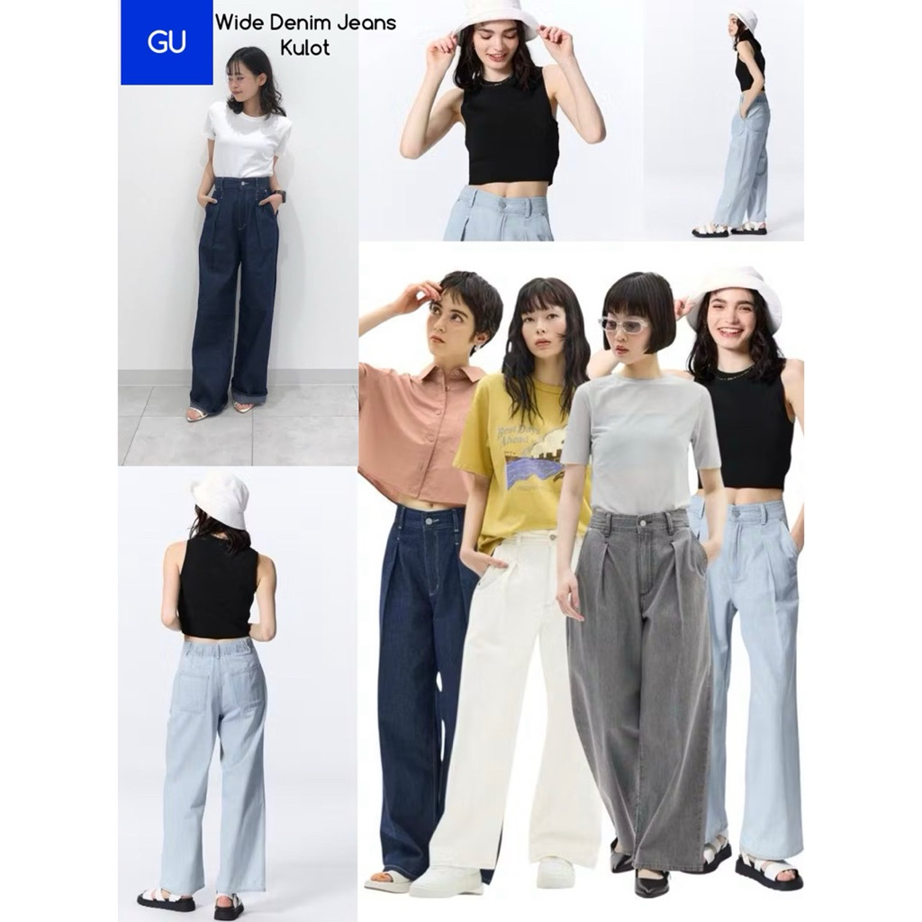 CELANA KULOT GU WIDE DENIM PANTS JEANS