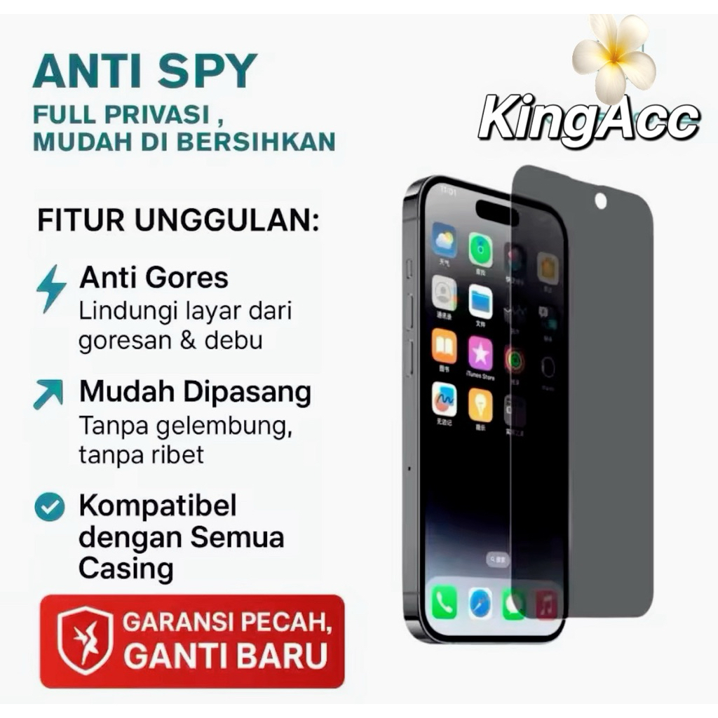 (GARANSI GANTI BARU)Tempered glass anti spy full for IPHONE 5/6/6S/6+/6S+/7/7+/8/8+/XR/XS/XS MAX/IPH