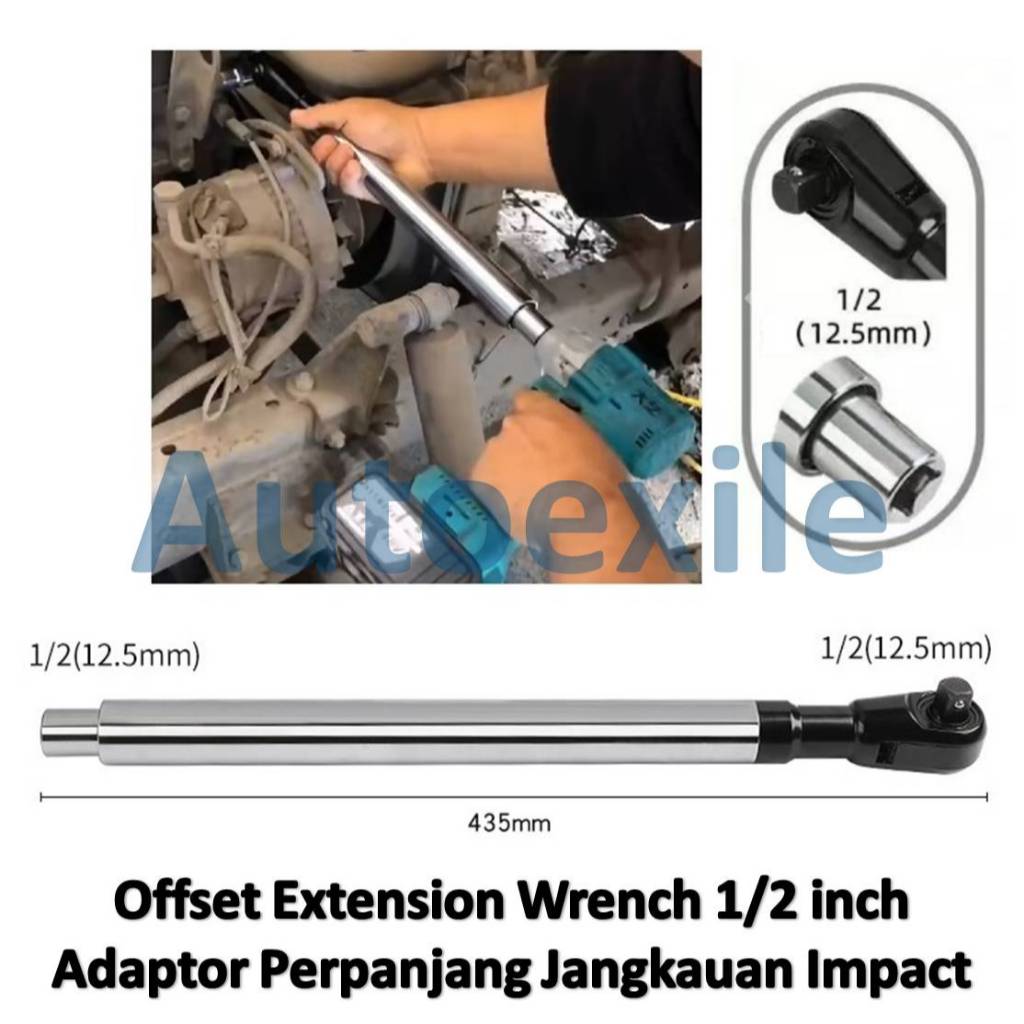 Impact Offset Wrench Bar Long Adaptor Extension Soket 1/2 inch Gagang Ratchet Perpanjang Panjang Kun