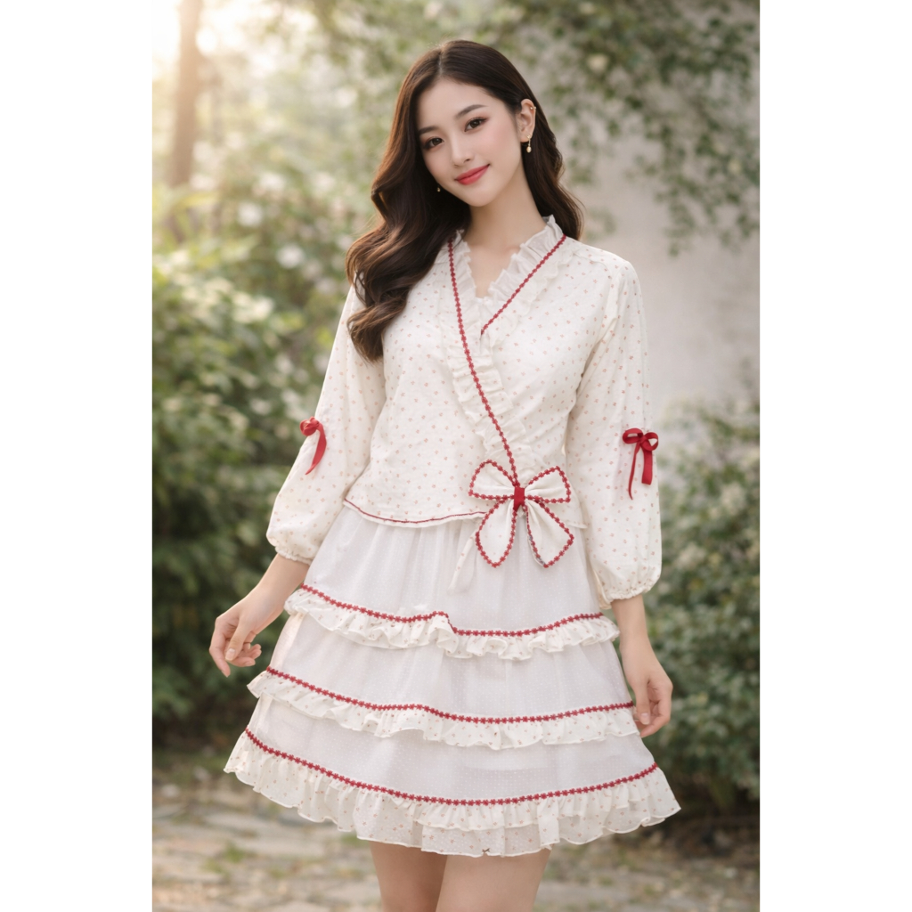 Cerisea_Setelan pakaian wanita  Vintage& Korean style Handmade – Atasan & Rok Free Bandana / Scrunch