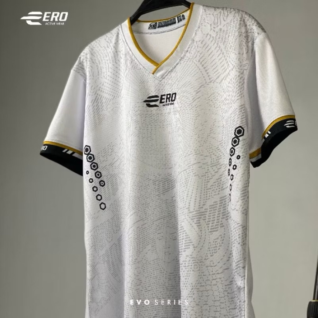 Jersey ERO EVO Series Putih Kerah V-Neck / Kaos Olahraga Pria Wanita / Baju Training Gym Lari Badmin