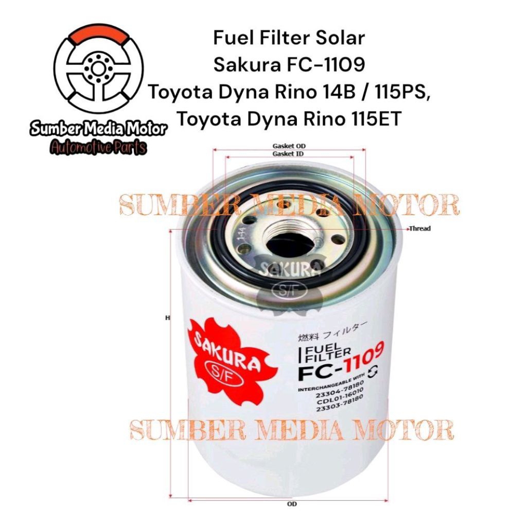 Sakura Fuel Filter Solar FC-1109 Toyota Dyna Rino 14B / 115PS, Toyota Dyna Rino 115ET
