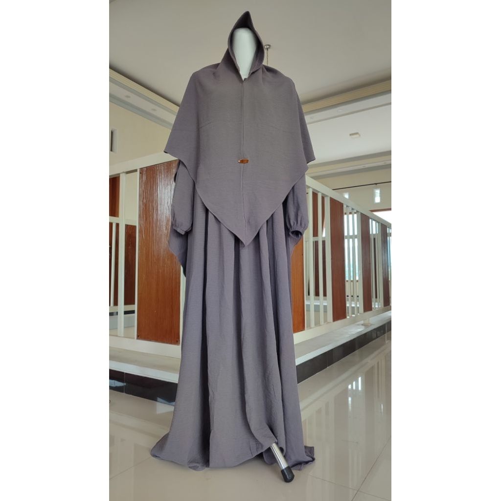 preloved gamis set syari abu jr one colection
