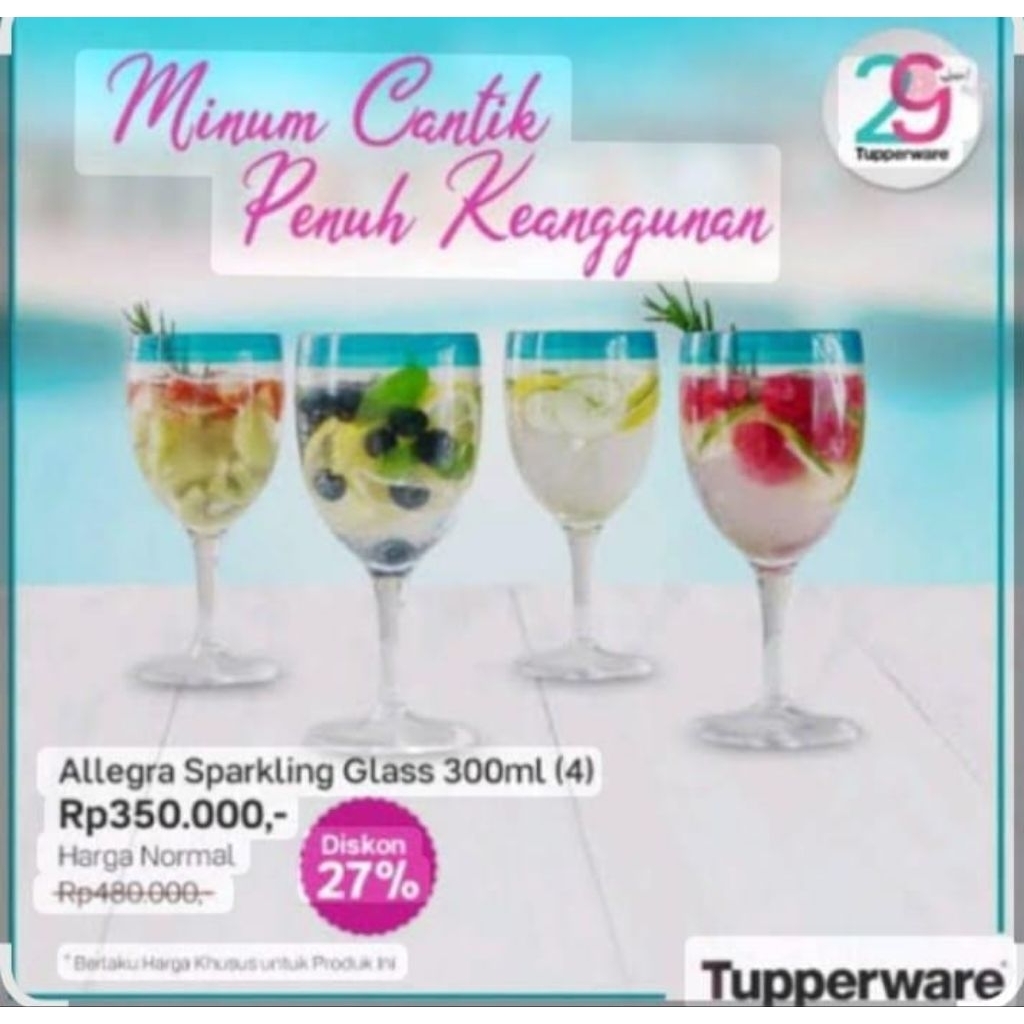 Promo Set Tupperware Gelas Kristal Tosca 300ml dapat 4 pcs hadiah hampers lebaran unik