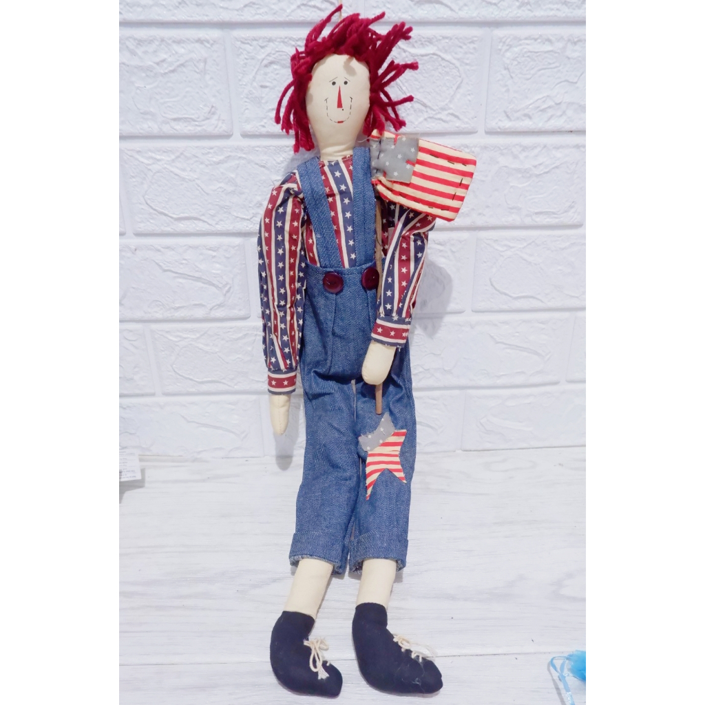 Boneka Ragedy Rageddy Raggedy Ann Andy Anabel Annabel Vintage Handmade I lLove You bawa Bendera