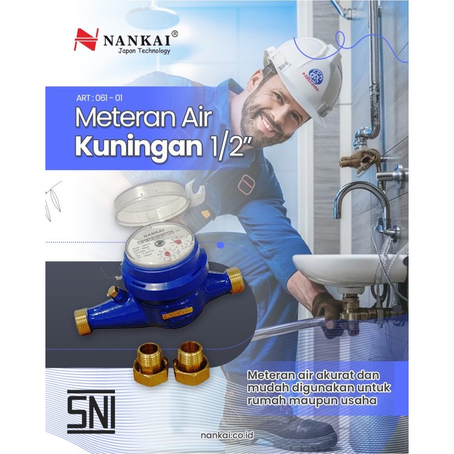 Meteran air kuningan 1/2" Nankai