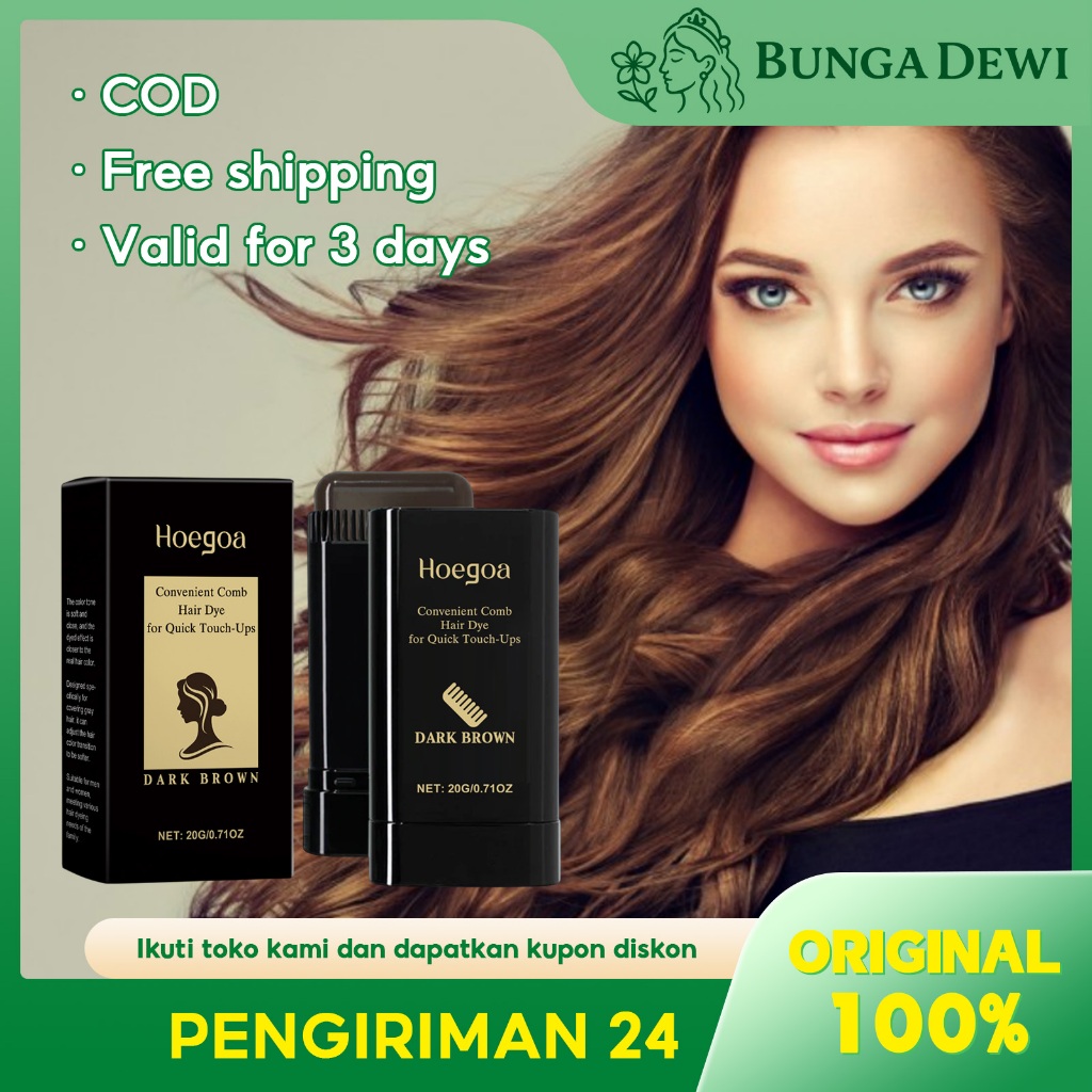 Hoegoa Hair Stick Penutup Cepat Uban Pengembang Warna Instan Sisir Pewarna Alami Tahan Lama 20g Baha