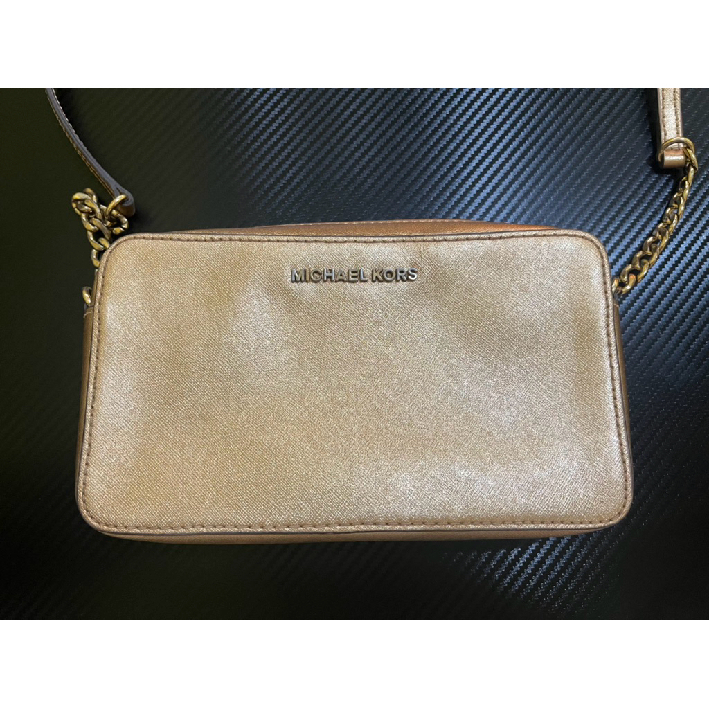 Michael Kors Jet Set metallic gold Saffiano leather crossbody bag (Nego)
