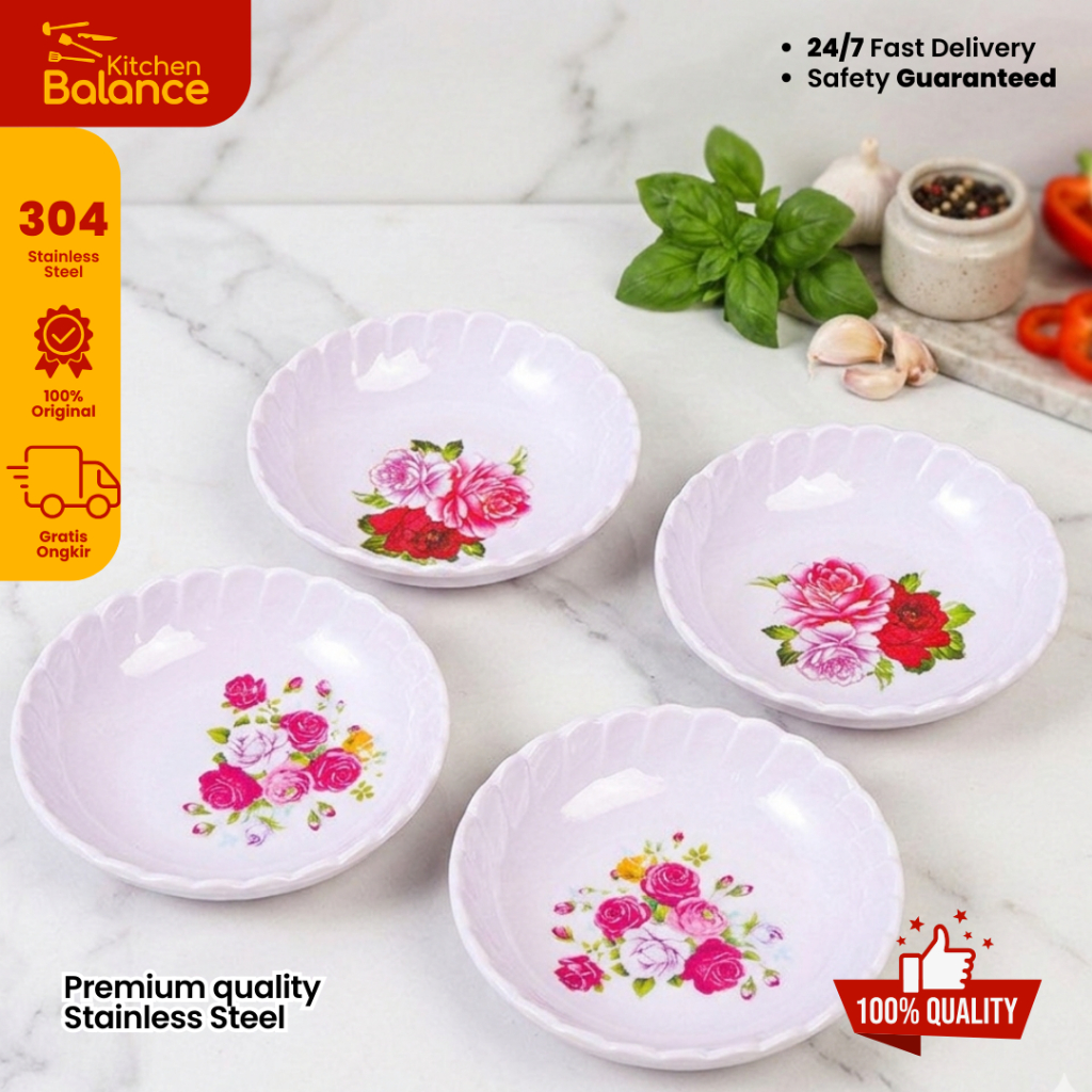 Kitchen Balance Piring kecil Keramik Motif Bunga 9cm Wadah Bumbu & Saucer Estetik - TW04