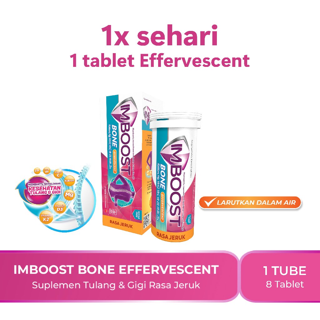Imboost Bone Effervescent Suplemen Tulang dan Gigi Rasa Jeruk @8 Tablet