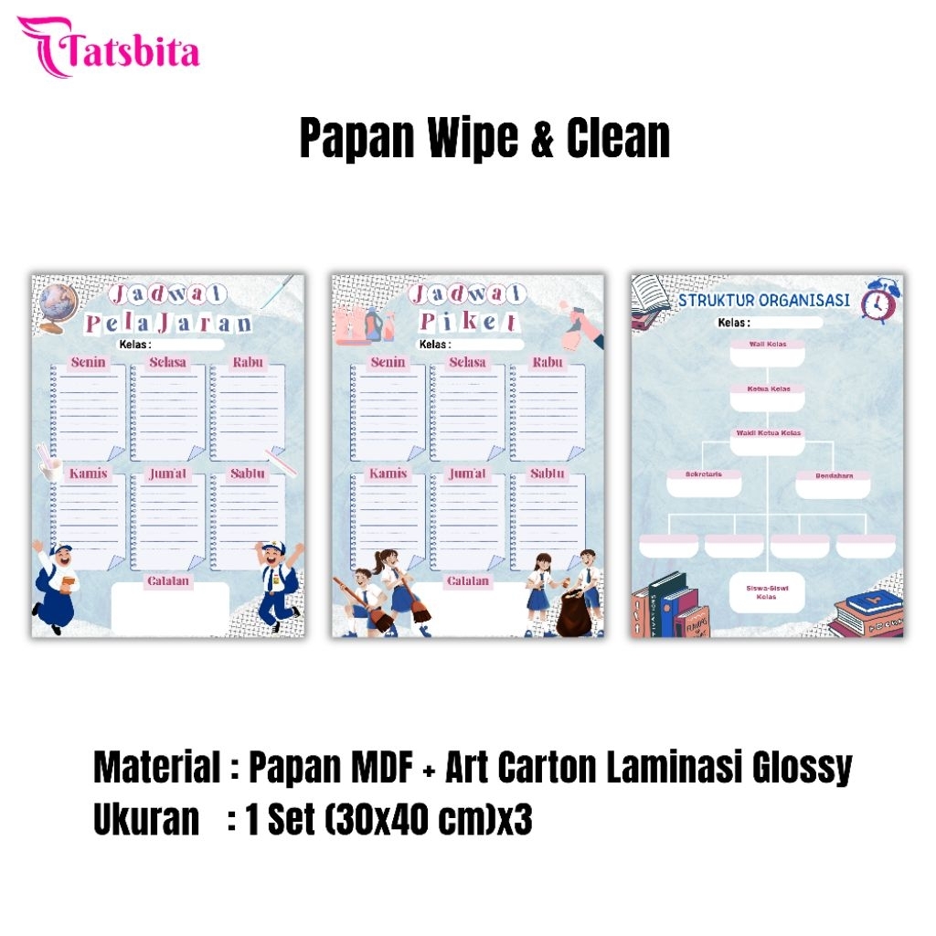 TATSBITA Pajangan Hiasan Dinding Dekorasi Wall Decor Untuk Anak SMP Jadwal Pelajaran, Jadwal Piket, 