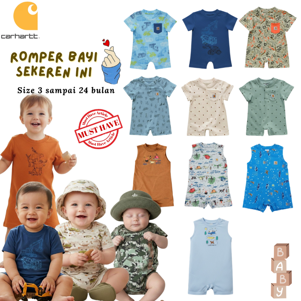 RESTOCK BEST SELLER TERMURAH Romper kado Bayi Laki Laki Motif Lucu Original Brand Ekspor Carhartt Ju