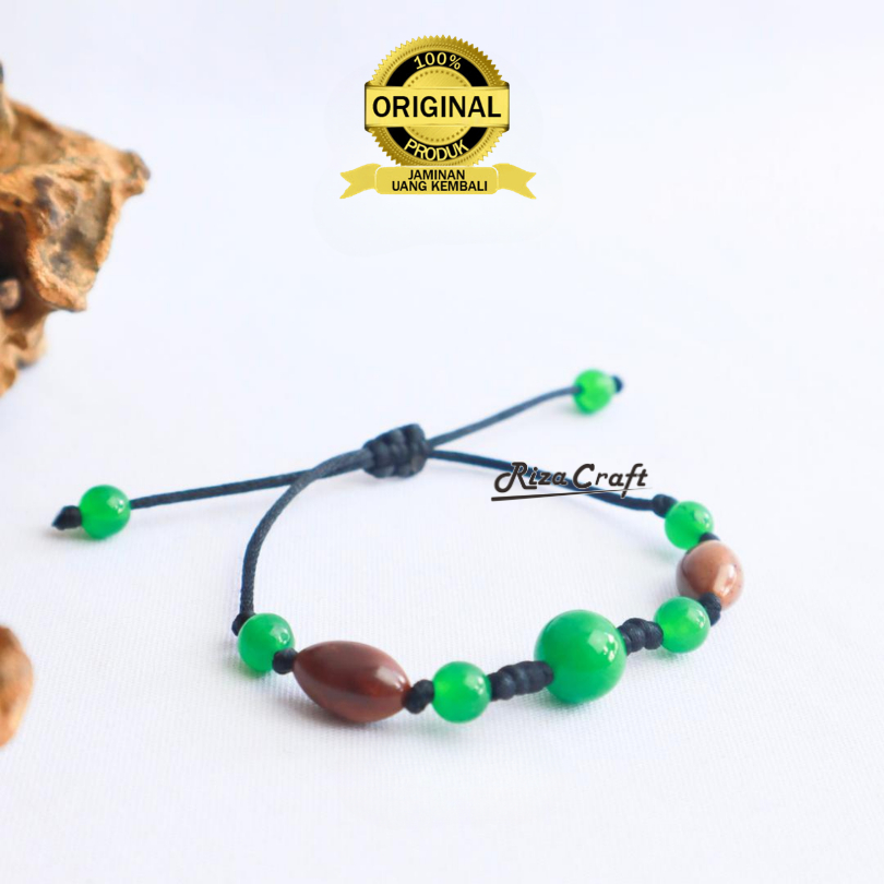 Gelang Tali Hitam Merah Batu Giok Hijau Cina China ASLI Original Pria Wanita Cowok Cewek Keren