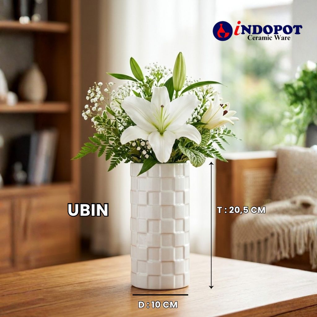 Vas Keramik Model Ubin | Vas Bunga Tinggi Minimalis Motif Kotak