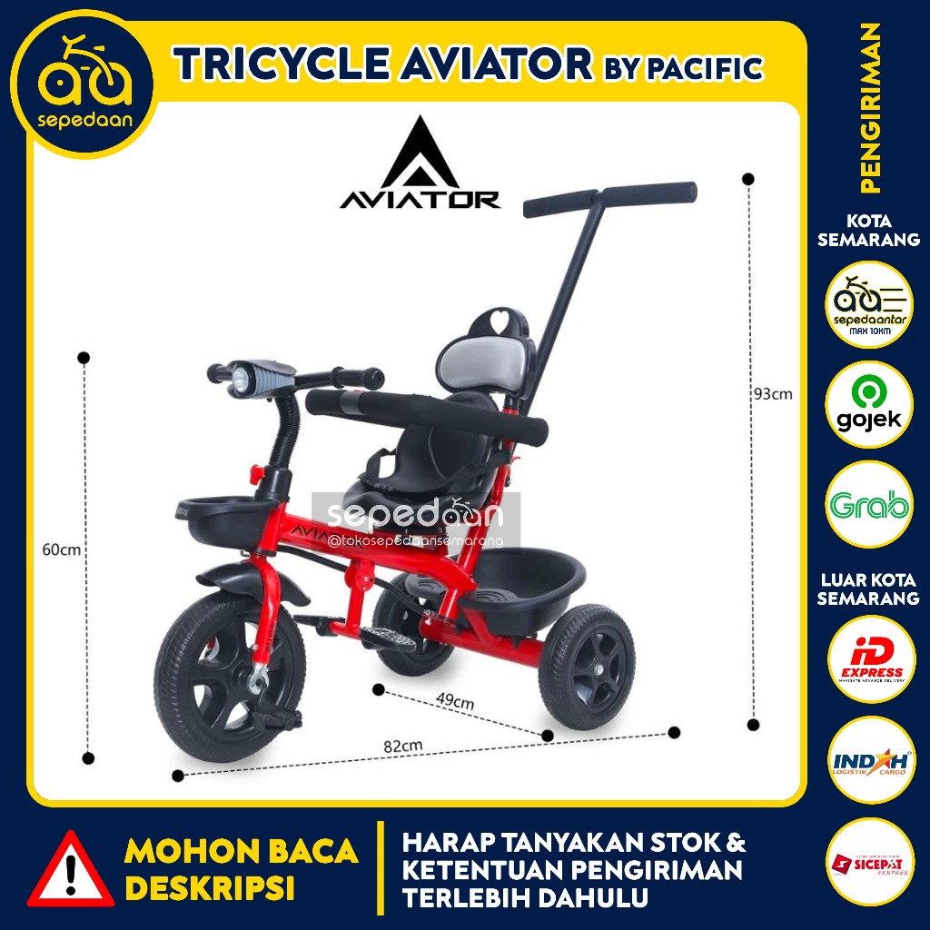 Sepeda Roda Tiga Anak IORA AVIATOR - Stroller Bike Tricycle Bayi Cowok Cewek Musik Dorong