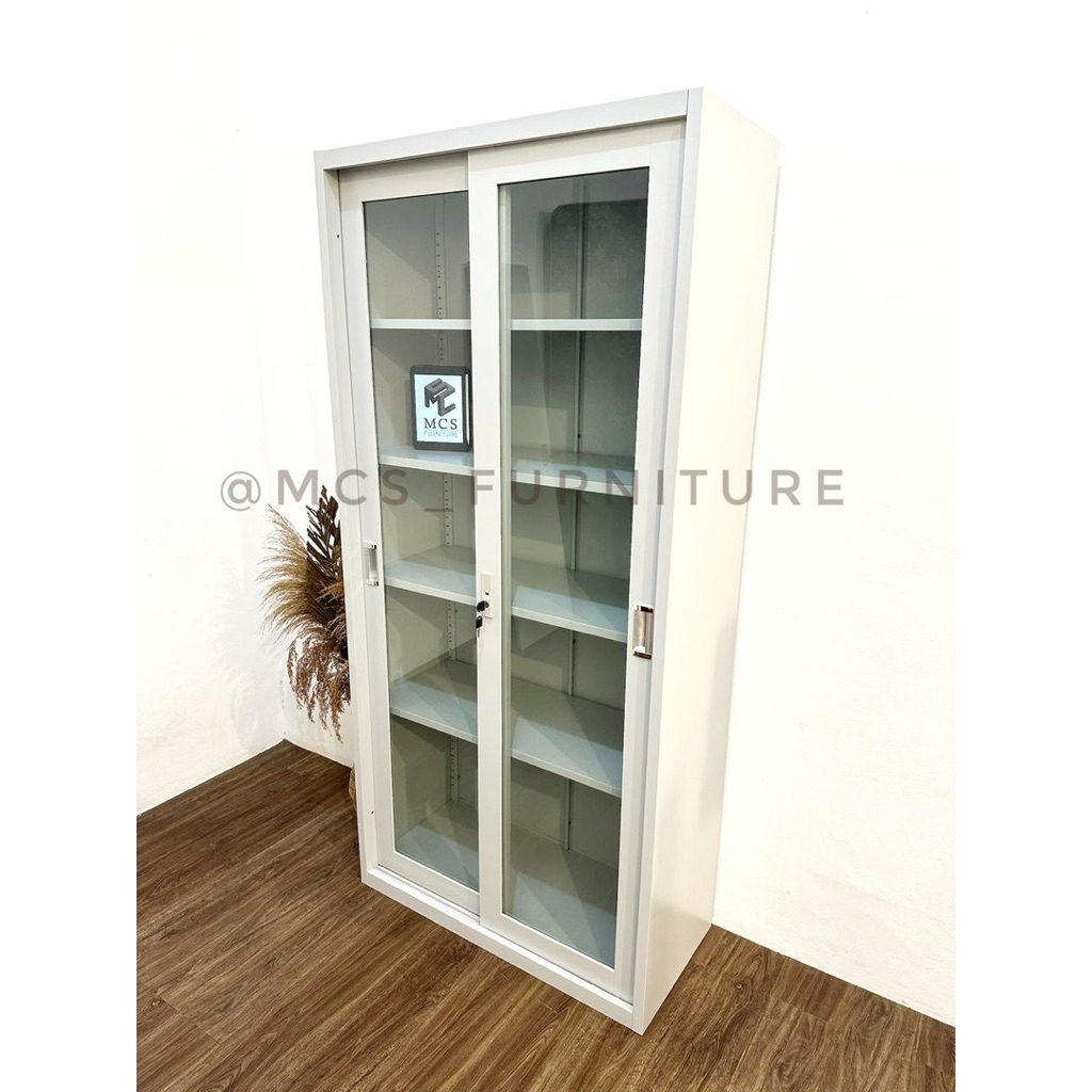 Lemari Arsip Besi Sliding Kaca Hiasan Full Sap Mebel Furniture MCS Semarang
