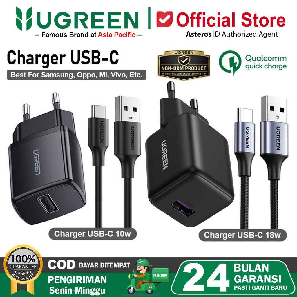 UGREEN Charger Samsung, Oppo, Mi, Vivo USB Type C Fast Charging 10w 15w - 18w