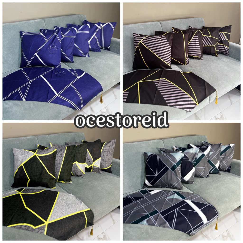Set Sarung 5pcs Bantal Sofa + 1 Taplak Meja untuk Ruang Tamu