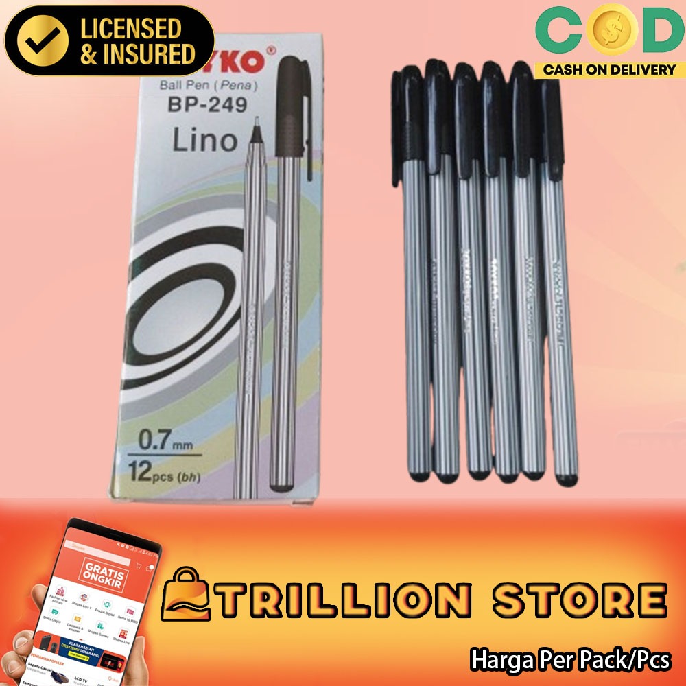 Bolpen Joyco Lino BP-249 0.7 MM Pulpen Ballpen Pena Ball Pen Joiko Balpoin Lancip Hitam Merah Biru T