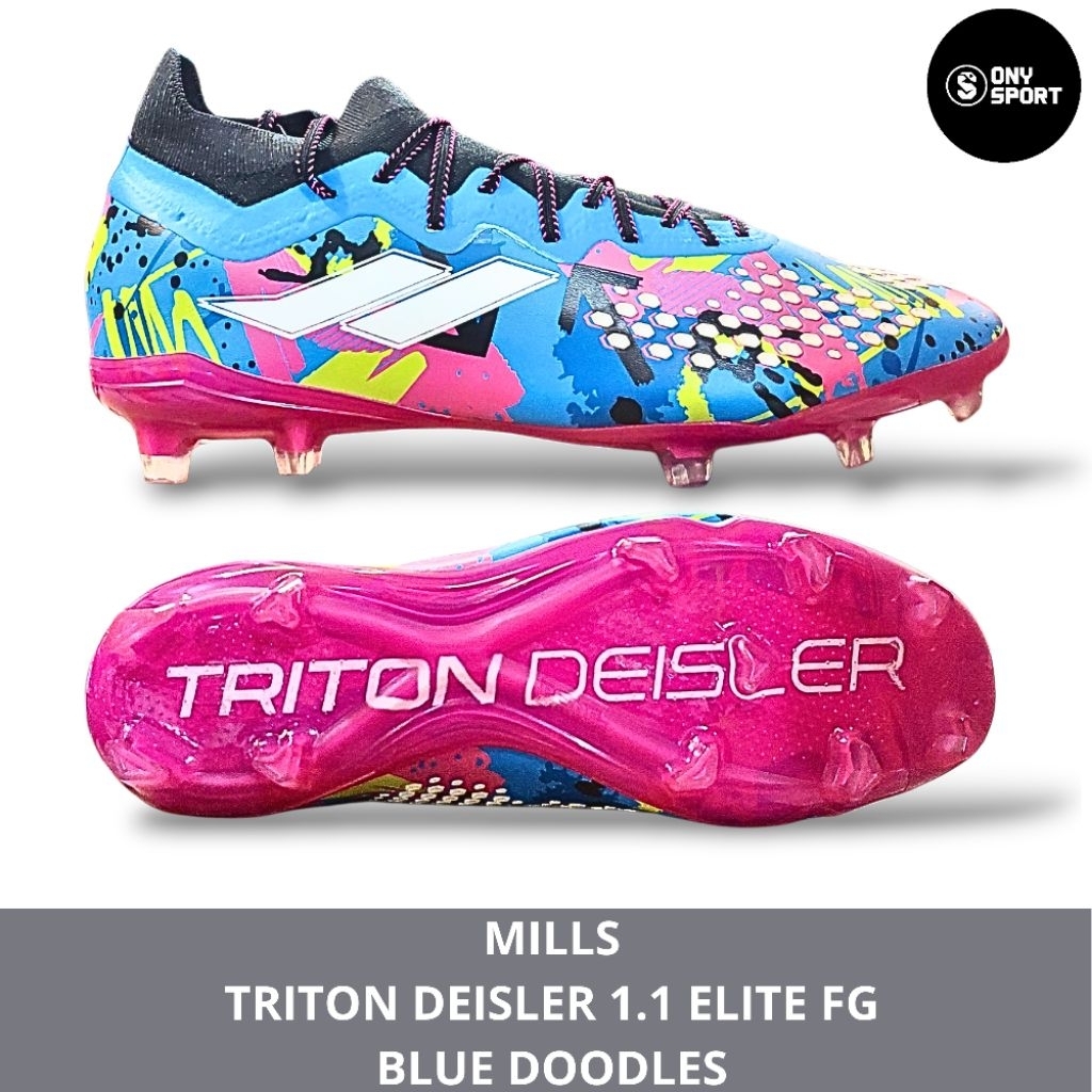 Mills Triton Deisler 1.1 Elite FG Sepatu Bola Pria Warna Biru Doodles dengan Desain Grafis Unik