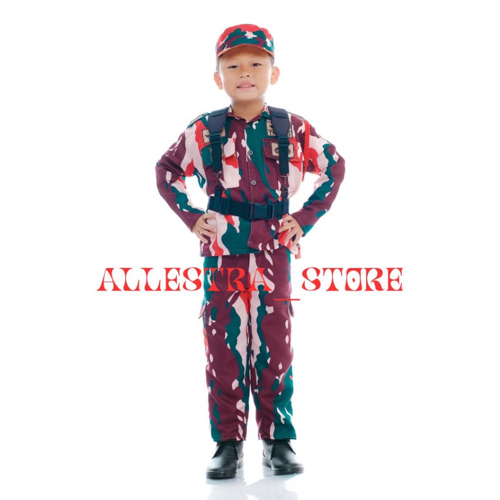 SERAGAM TNI KOPASSUS KOMANDO FULL SET AKSESORISS KOPEL DAHRIM DAN SEPATU PDL RESSLETING ANAK