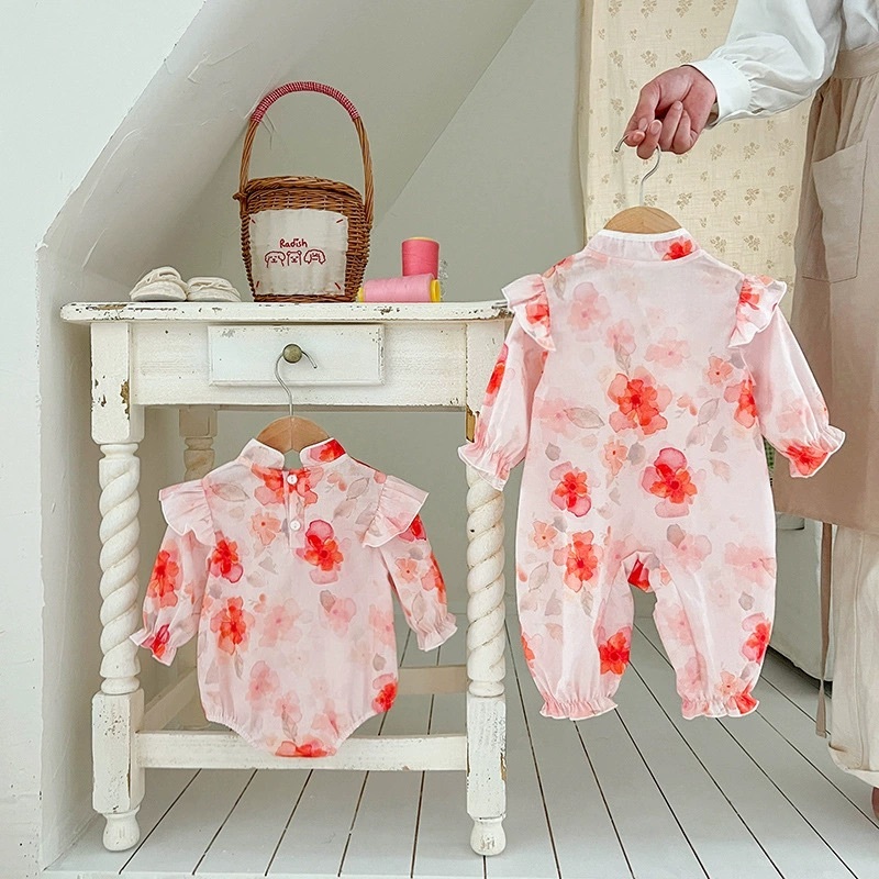 Baju Romper Bayi Perempuan Cheongsam Motif Bunga Lengan Panjang Katun Import (80-90cm) 002