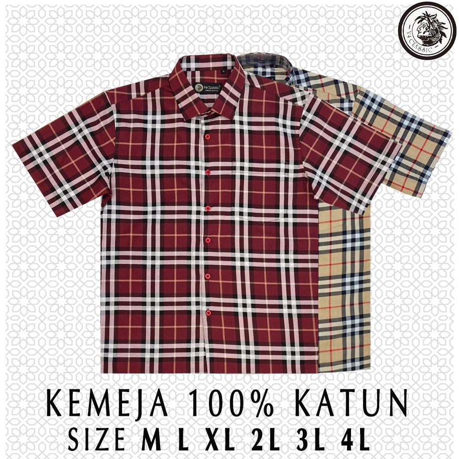 V4 CLASSIC DARKMAN M L XL 2L 3L 4L - Kemeja Pria JUMBO BIG SIZE Motif Kotak Lengan Pendek Nyaman Ade