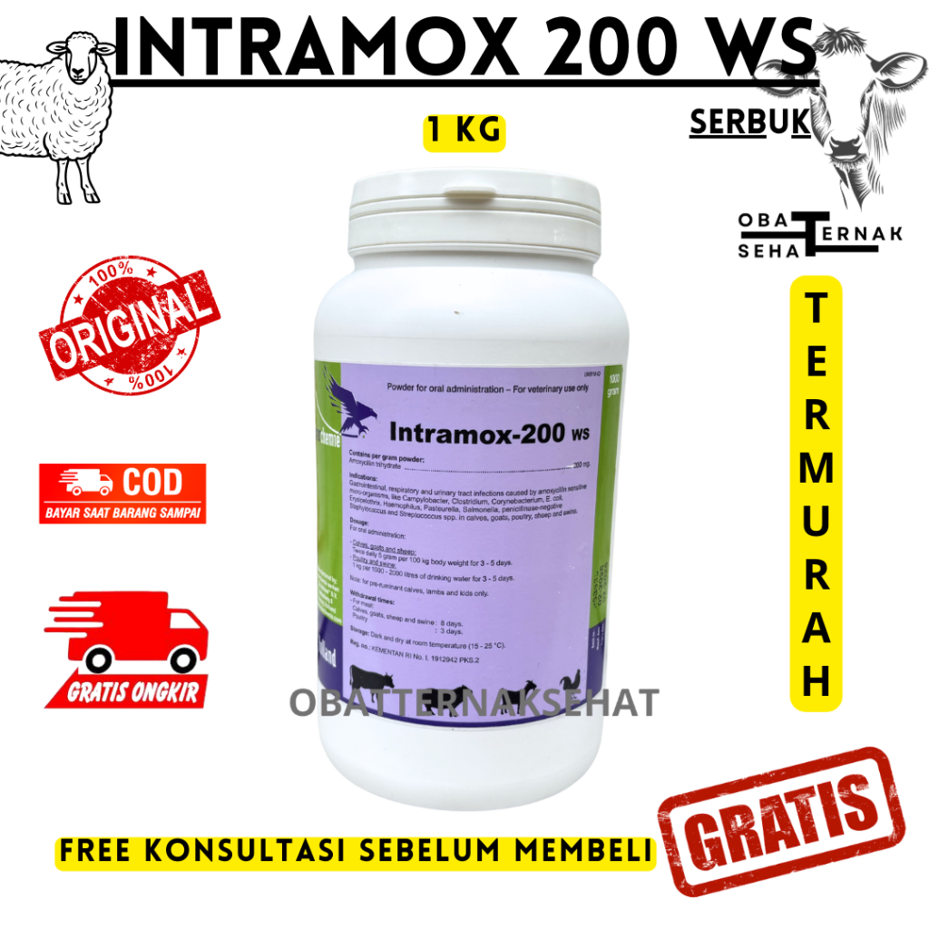 INTRAMOX 200 WS 1 KG - TMC - Mengobati Infeksi Saluran Pencernaan dan Pernafasan Hewan Ternak