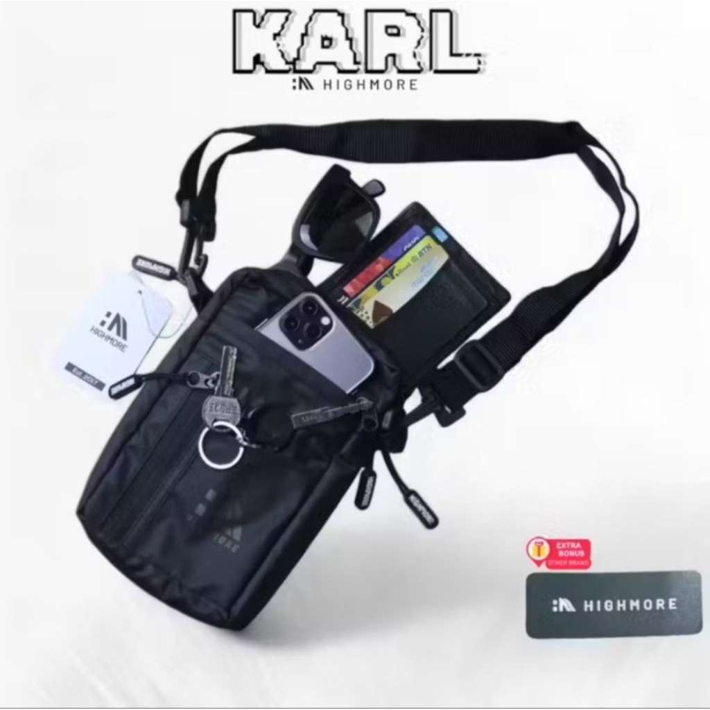Tas Selempang Pria Original HIGHMORE KARL Slingbag Mini Tas HP Dompet Ringan Waterproof